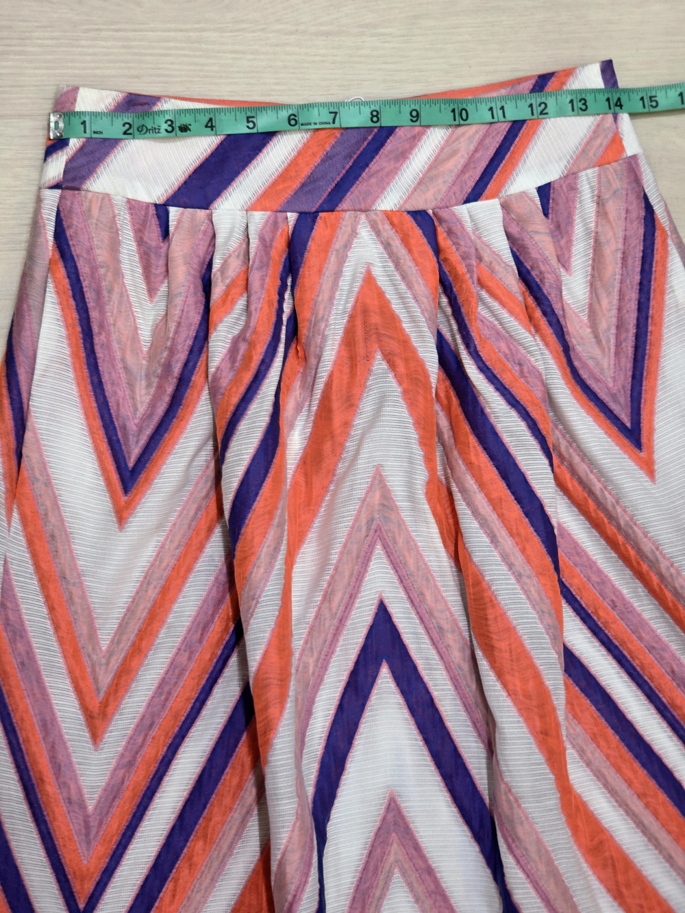 Emporio Armani Chevron Pleated Midi Skirt | Multicolor Textured Cotton Blend | - Picture 12 of 16